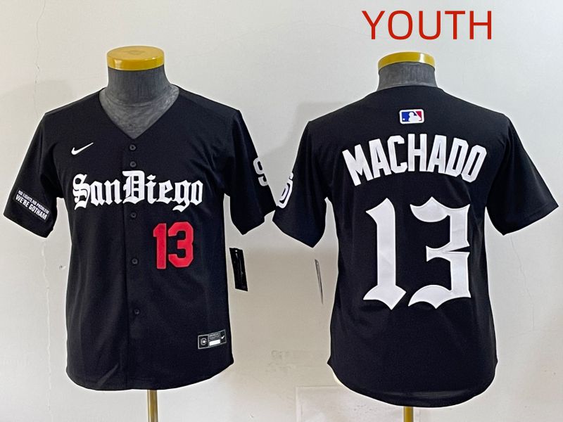 Youth 2025 San Diego Padres #13 Machado Black Five generations Joint Name Nike MLB Jersey style 4->youth mlb jersey->Youth Jersey